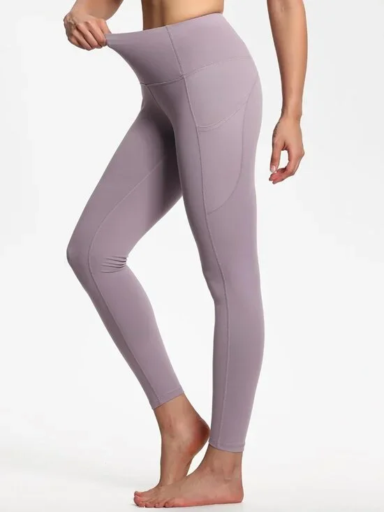 Women's Grey Purple Heather Thick High Waist Tummy Control Workout Yoga Leggings - Picture 7 of 7